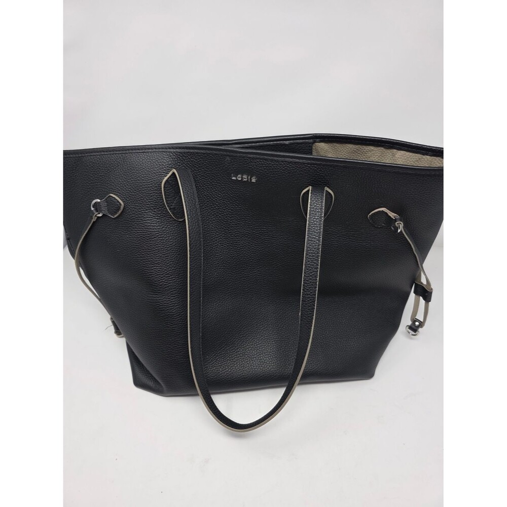Lodis Black Pebbled Leather Tote Bag Large Shoulder Bag Beige Interior